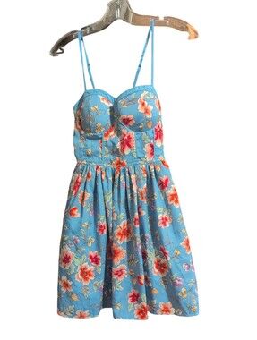 Band of the Free Floral Bustier Dress Small Blue Fit Flare Cottagecore Mini